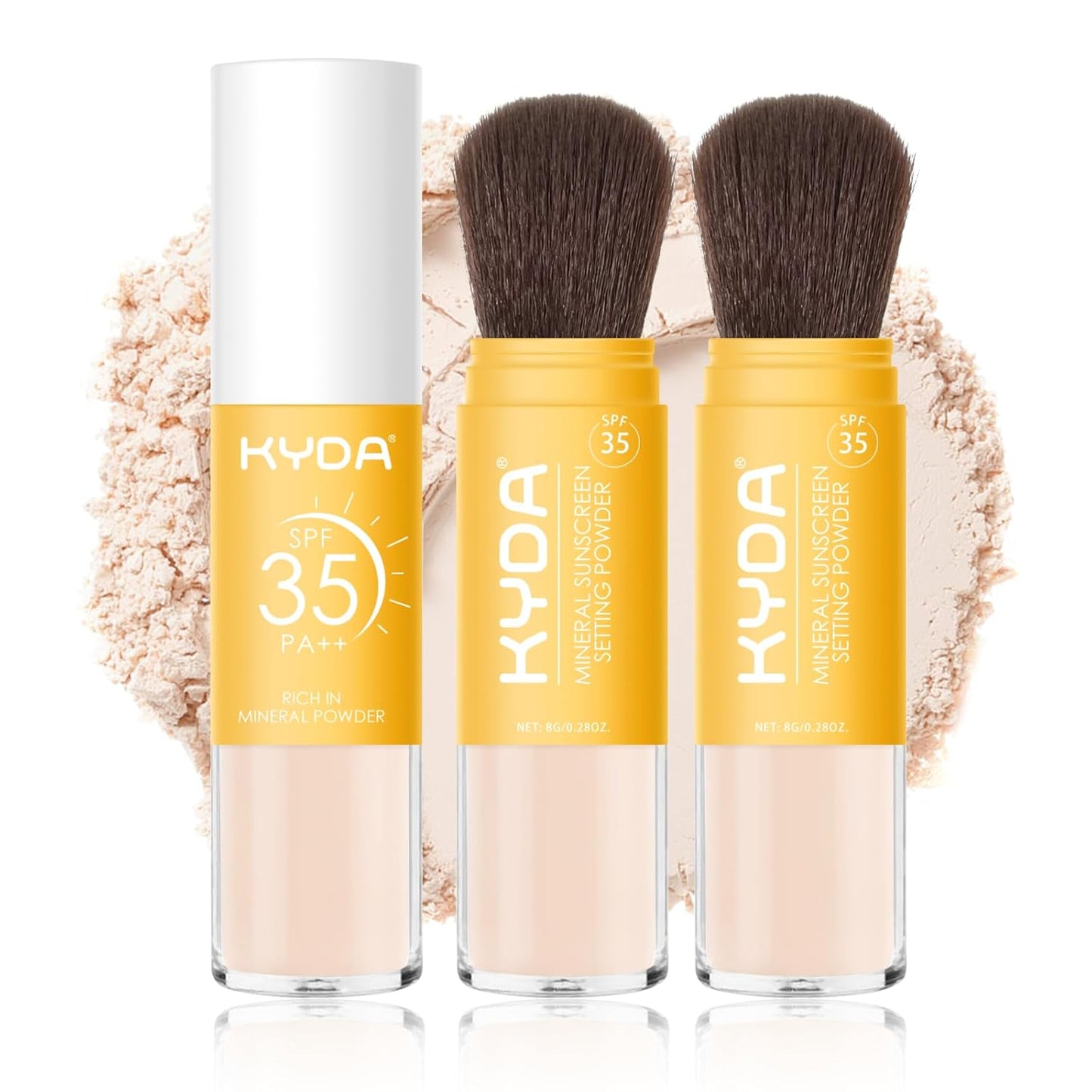 KYDA 2 Pcs Mineral Sunscreen Setting Powder, SPF 35, Translucent, Mineral Brush Powder, Oil Control Natural Matte Finish, Lasting Lightweight Breathable, All Skin, by Ownest Beauty