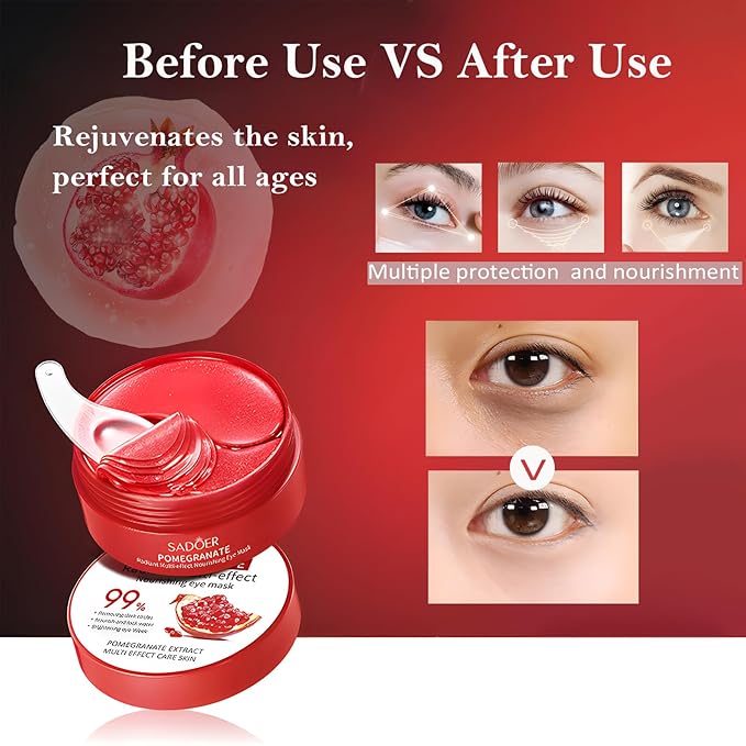Under Eye Mask - 60 PCS Pomegranate Under Eye Patches for Puffy Eyes, Dark Circles, Eye Bag, Fine Lines and Wrinkles, Reduce Puffiness and Brightening Eye Patch, Eye Gel Pads, Eye Jelly Mask