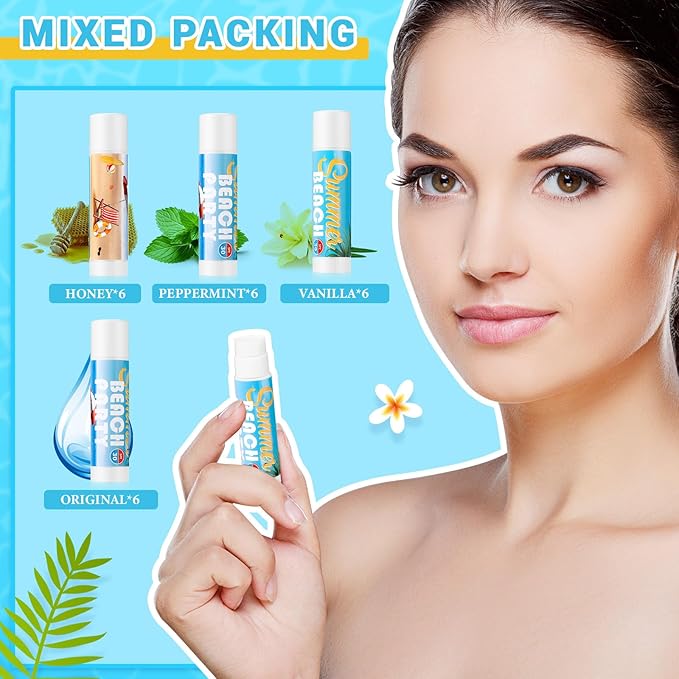 24 Pcs Sunscreen Lip Balms for Summer Beach Party SPF 30 Sunscreen Lip Balms Sticks Bulk Outdoor Travel Sunscreen Care Lip Balm for Thank You Gifts Summer Beach Wedding Party Supplies