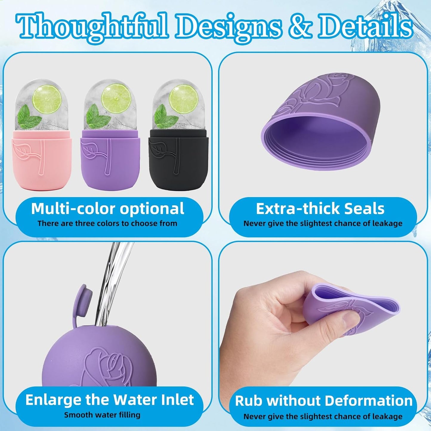 Ice Face Roller Massager for Face, Reusable Silicone Ice Cube Mold, Facial Beauty Ice Roller, Reduce Puffiness and Dark Circles, Minimize Pores & Improve Skin Texture (Pink)