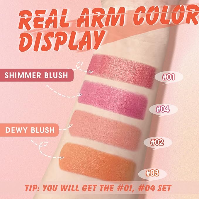 2 Pcs Cream Blush Stick Makeup Kit, Natural Shimmer & Matte Stick Blush Wand for Cheeks, Lightweight Blendable Silky Cream Blush Makeup -Shimmer Blush (#01 Shimmer Pink #04 Shimmer Fuchsia)