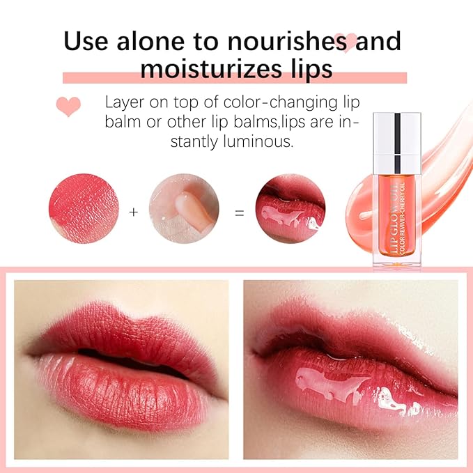 Hydrating Lip Glow Oil, Plumping Watery Lip Gloss, Refreshing Moisturizing Lip Oil Tinted Lip Balm, Lasting Nourishing Revitalizing Lip Tint Lip Care (15# Cherry Red)