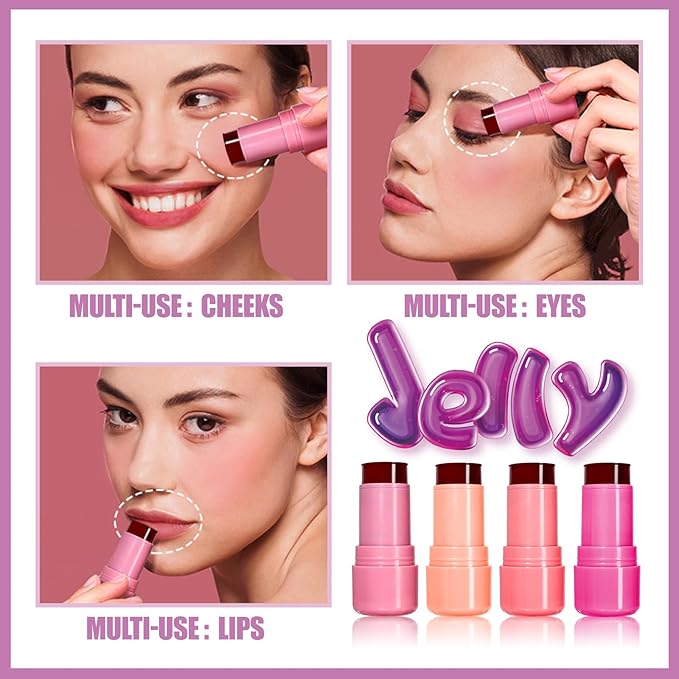 2 Pcs Milk Jelly Blush, Milk Cooling Water Jelly Tint, Vivid Color Water Jelly Tint Milk Blush, Sheer Eye Lip & Cheek Stick Stain, Long Wearing, Watercolor Finish Lip Gloss for Women, 01&02
