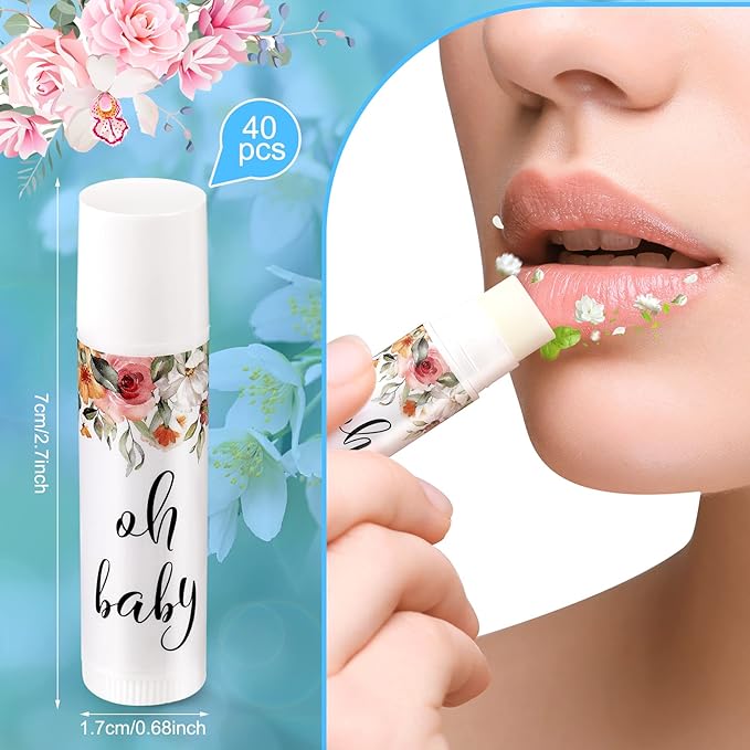 40 Pieces Lip Balm Bulk Baby Shower Jasmine Lip Balm Favors Floral Moisturizing Lip Balm for Women Children Men Girl kids Gender Reveal Favors Gift Baskets (Flower)