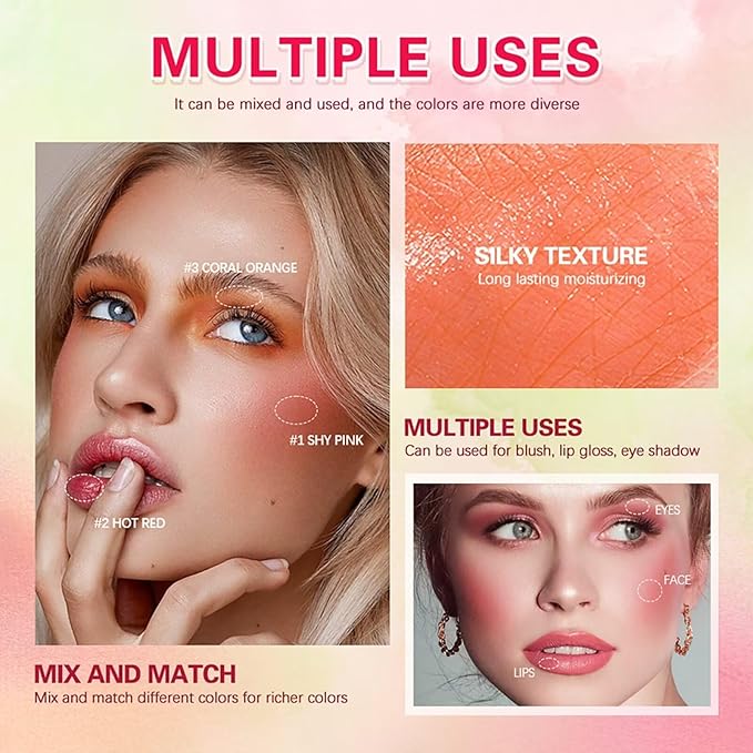 Multi-Use Makeup Blush Stick,Beauty Solid Moisturizer Stick,Waterproof Natural Nude Makeup,Tinted Solid Moisturizer Stick for Eyes Lips Cheek(1#shy pink)