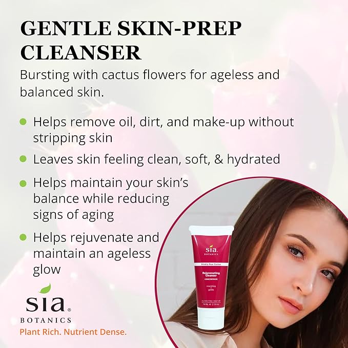 Rejuvenating Facial Cleanser (74ml/2.5oz Eco Tube) | Face Wash w/Prickly Pear, Aloe Vera, Orange Blossom | Natural, Clean, Botanical Skincare for Women