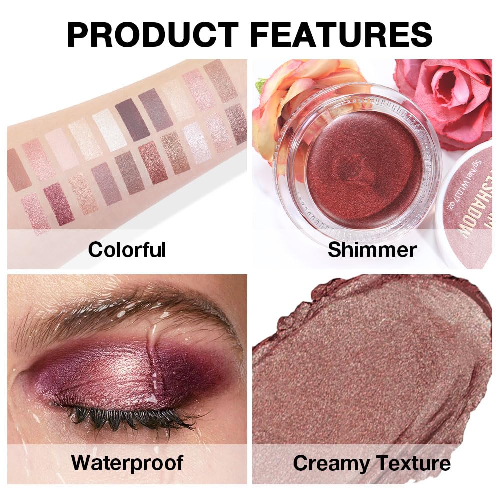 Cream Glitter Cocoa Shimmer Metallic Eyeshadow Palette Makeup, Natural Single Mini Instant Holographic Eyeshadow For Women, Sombras Crema Para Ojos, Talc, Paraben & Cruelty Free, 21