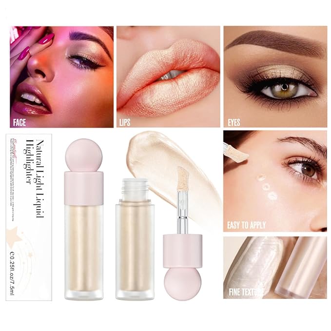Liquid Highlighter Natural Glow For Face & Body, Waterproof Moisturizing Light Liquid Luminizer For Long Lasting Shimmer, Contour Highlighter Stick Easy to Apply with Cushion Applicator