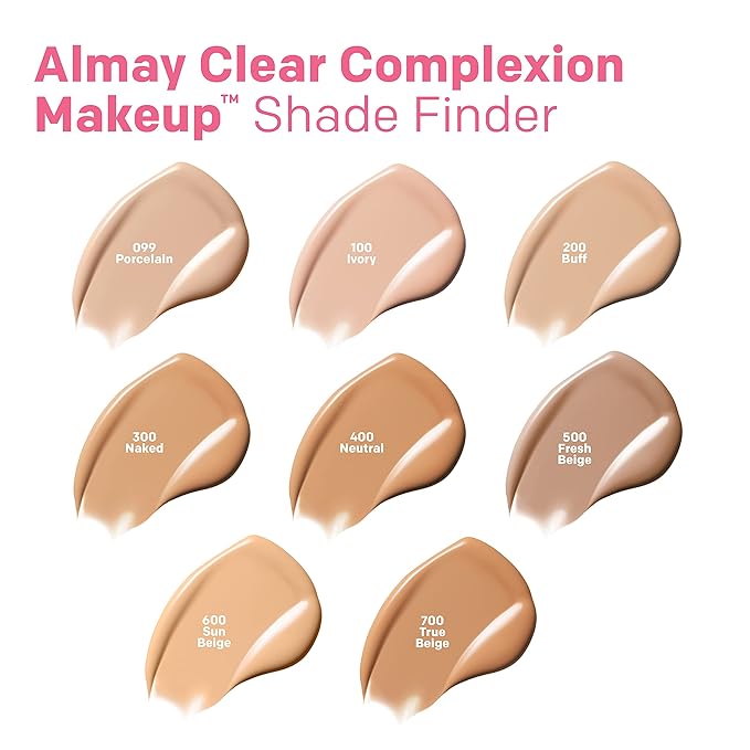Almay Clear Complexion Acne Foundation Makeup with Salicylic Acid - Lightweight, Medium Coverage, Hypoallergenic, Fragrance-Free, for Sensitive Skin, 710 Natural Tan, 1 fl oz.