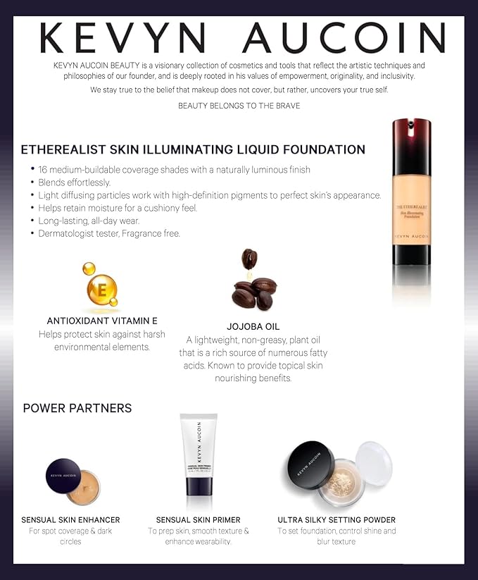 Kevyn Aucoin The Etherealist Skin Illuminating Foundation, EF 02 (Light) shade: Comfortable, shine-free, smooth, moisturize. Medium to full coverage. Makeup artist go to. Even, bright & natural look.