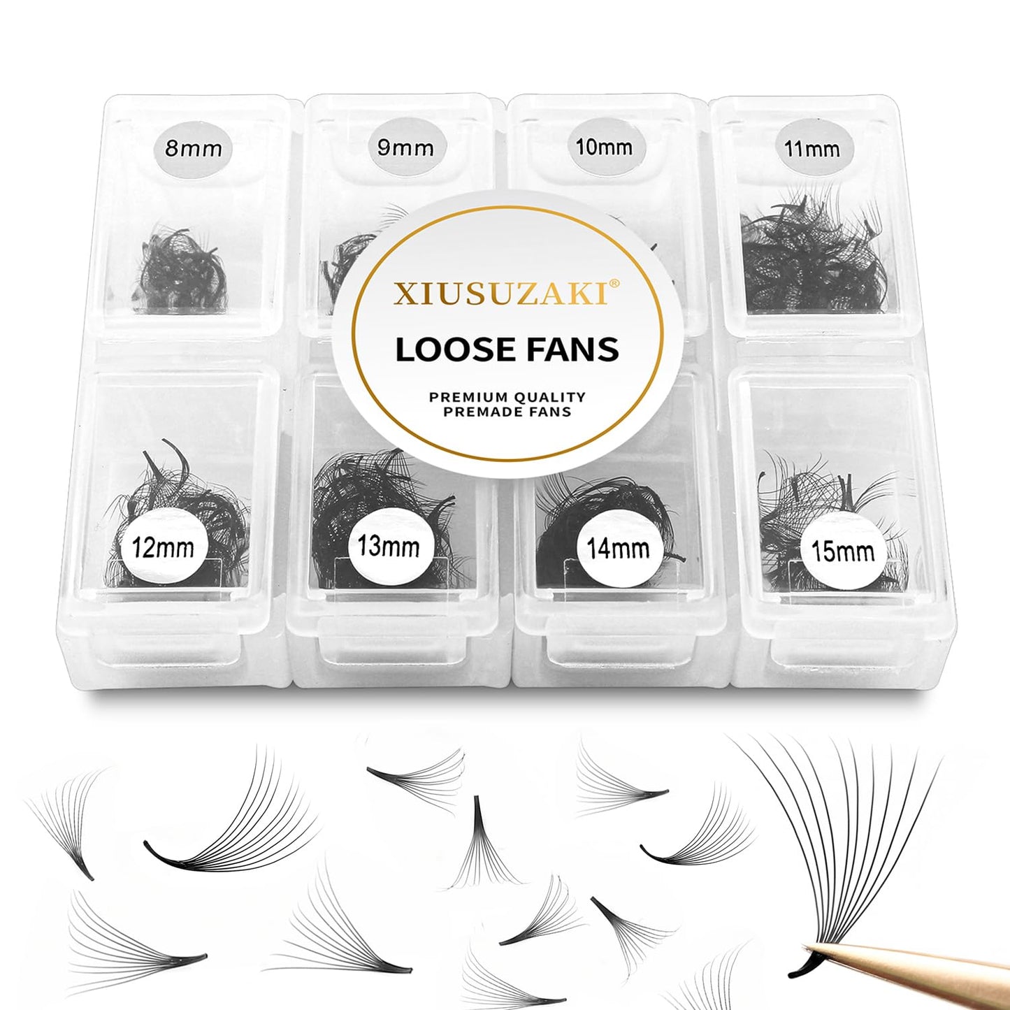 Premade Fans Eyelash Extensions - 600 Fans, 16D Volume, 0.03mm Thickness, C Curl, Fluffy Soft Mix (8-15mm)