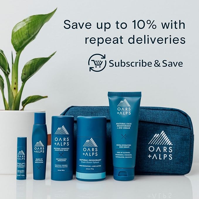 Oars + Alps Men's Skin Care Kit, Gift Set Includes Face Wash, Eye Roller, and Moisturizer, Vegan and Gluten Free, Travel Size & TSA Approved, 3 Items Total