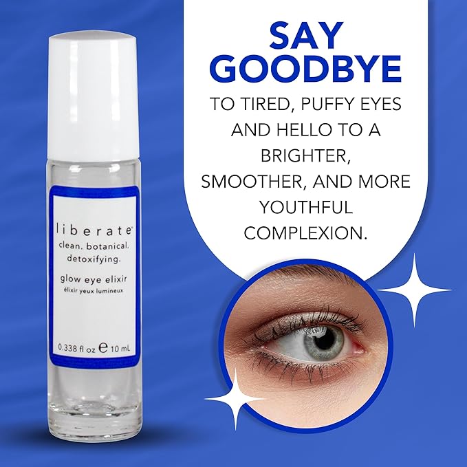 Glow Eye Elixir - .338 Oz Eye Serum with Roller Ball Applicator - Under Eye Serum for Dark Circles and Puffiness - Hydrating Eye Cream for Men and Women to Smooth Fine Lines and Wrinkles