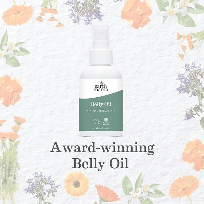 Earth Mama Belly Oil for Dry Skin | Calendula Skin Care Moisturizer Oil to Encourage Natural Elasticity and Help Prevent Stretch Marks During Pregnancy and Postpartum, 4-Fluid Ounce (3-Pack)