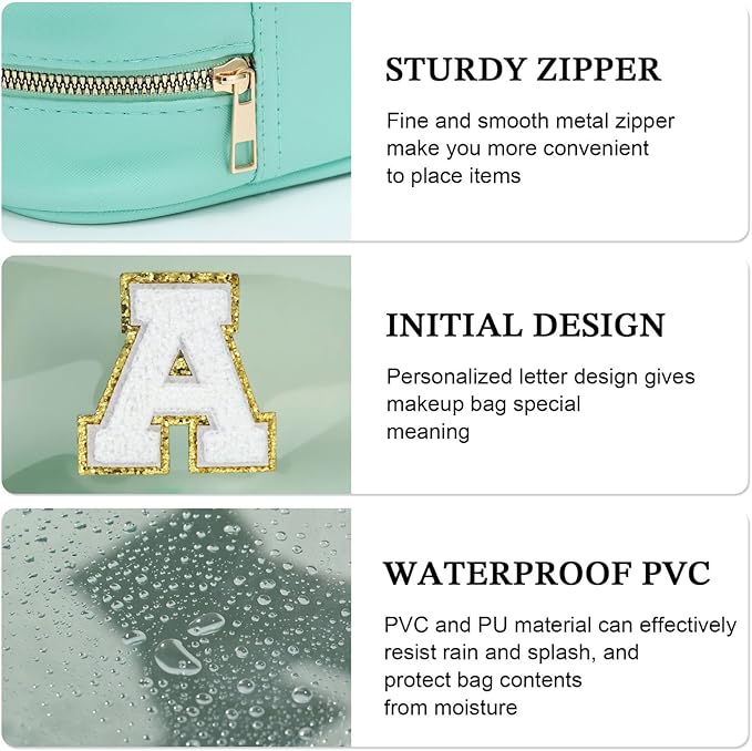 YOOLIFE Initial Make Up Bag Travel Toiletry Bag, Clear Makeup Bag Preppy Cosmetic Bags Organizer Travel Essentials Gifts for Women Teen Girlfriend Teacher Mom Birthday 12 Year Old Girl Gifts Blue T