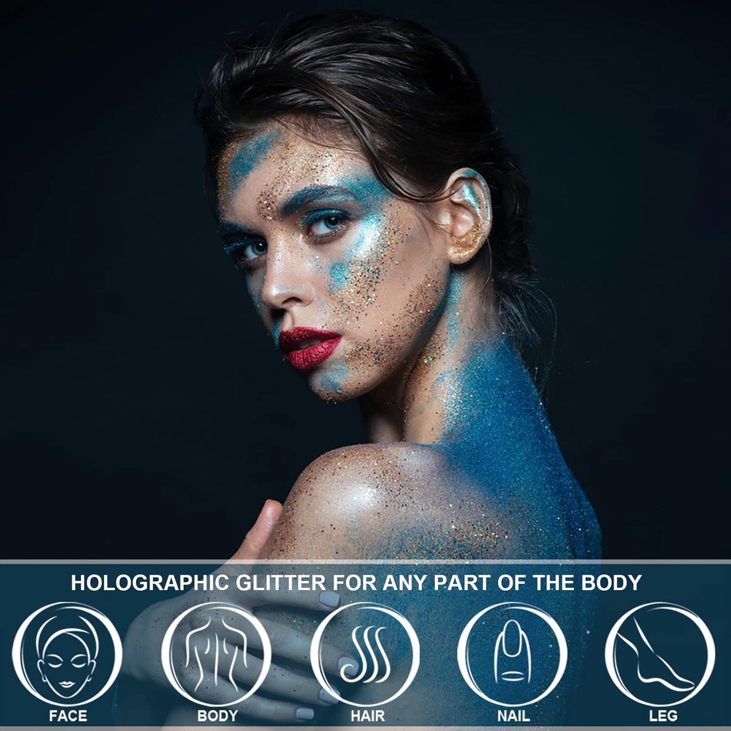 Holographic Face Glitter Gel Body Shimmer Makeup for for Hair, Face, Clavicle, Arm, Nail, Eyeshadow, Long Lasting Waterproof Mermaid Sequins Party Glitter for Rave Festival, 1.35oz (Laser White #9)