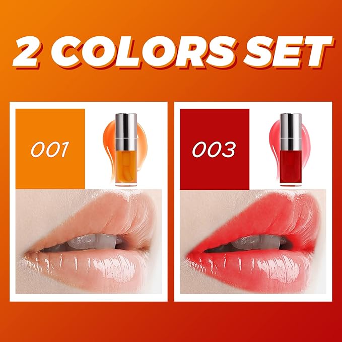 Lip Glow Oil Set, 2 Pcs Comforts Plumping Lip Oil, Refreshes Hydrating Lip Gloss Oil, Non-sticky Lip Plumper Gloss, Nourishing Lip Oil Tinted Lip Balm Lip Care, Soothes Tinted Lip Oil For Dry Lip