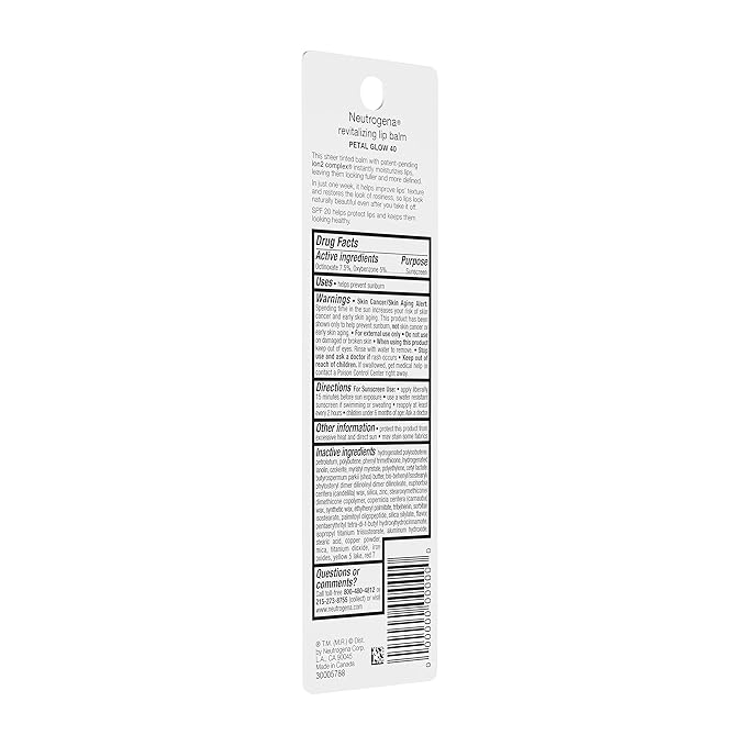 Neutrogena Revitalizing and Moisturizing Tinted Lip Balm with Sun Protective Broad Spectrum SPF 20 Sunscreen, Lip Soothing Balm with a Sheer Tint in Color Petal Glow 40, 15 oz (Pack of 2)