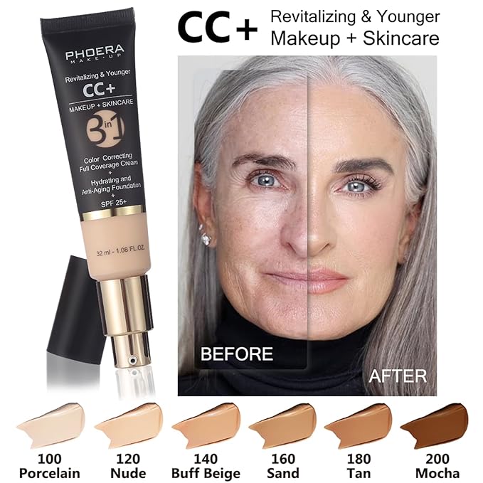 PHOERA Foundation, PHOERA Contour Palette,Shades with Highlighter & Bronzer & Blush,PHOERA Makeup Lightweight Long Lasting Wrinkles Matte Natural Finish (105+160CC+N04/ Sand+ Sand+Sand)