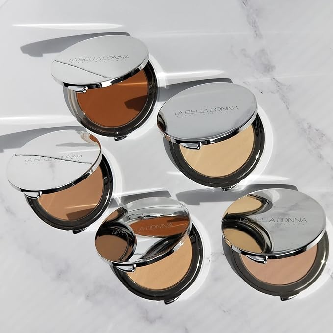 La Bella Donna Compressed Mineral Foundation - Face Powder Makeup Natural Looking Glowing Skin Wrinkle Defying Mattifying Finish Contour Makeup Long Lasting Full Coverage Sun Kissed Tan (Mahogany)