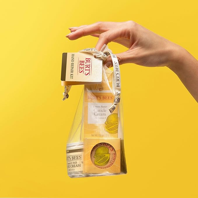Burt's Bees Back to School Gifts Ideas, 3 Body Care College Dorm Products, Hand Repair Set - Almond and Milk Cream, Lemon Butter Cuticle Cream & Shea Butter Cream, with gloves