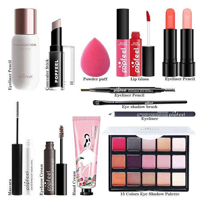 All-in-One Makeup Gift Set Carry All Makeup Kit Women Full Kit With Makeup Bag Lipgloss Lipstick Concealer Blush Foundation Face Powder Eyeshadow Palette Cosmetic Palette #2