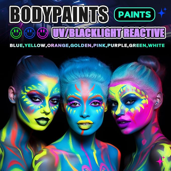 Go Ho Neon Purple Body Paint Washable(2.37oz,70ml),under UV Blacklight Neon Face Paint,Water Based Neon Fluorescent Purple Face Paint for Adults Children SFX Cosplay Costumes Halloween Makeup