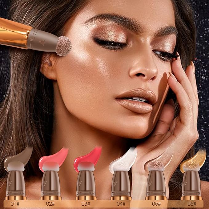 Liquid Highlighter Beauty Wand, Cream Liquid Highlighter Stick with Cushion Applicator, Lightweight Blendable, Long Lasting Silky Cream Highlighter Stick | 5# Highlight Rose Gold