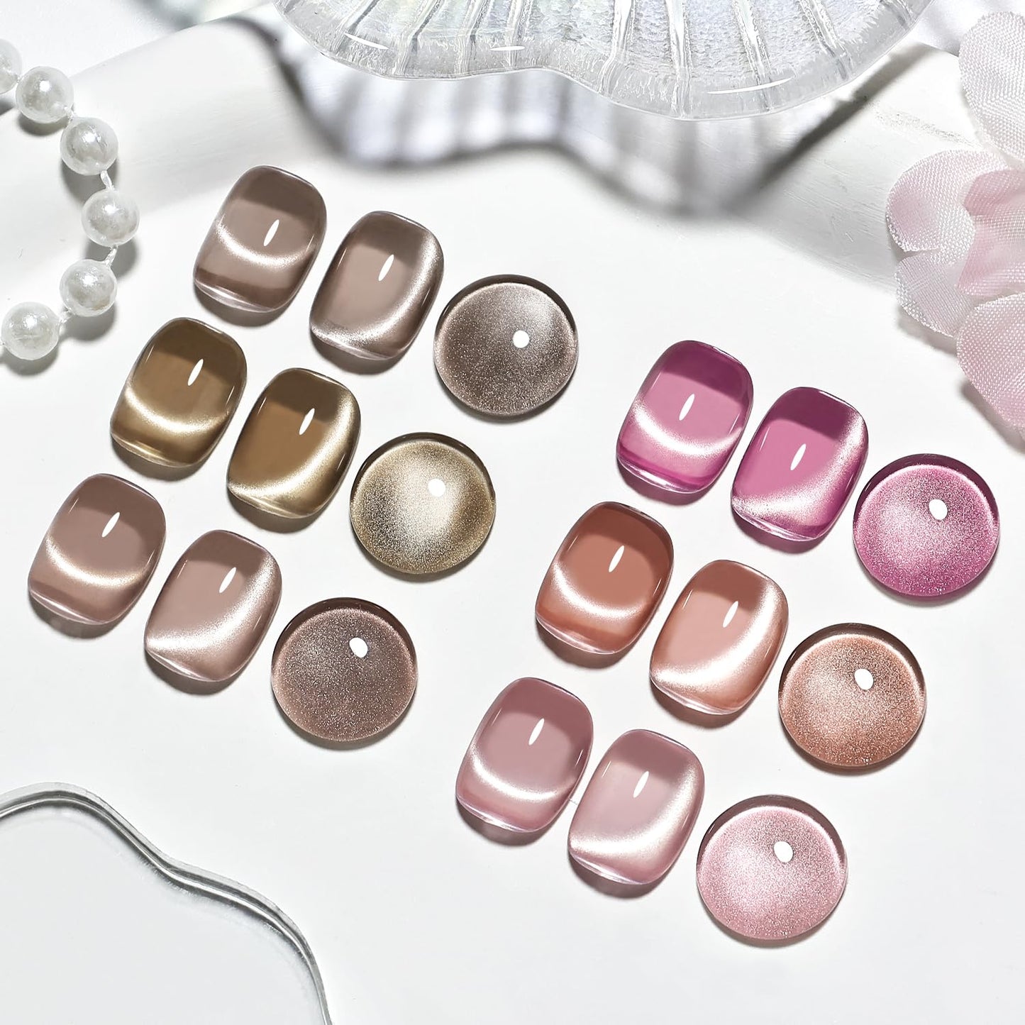 JODSONE 10ml Cat Eye Gel Nail Polish Set Pink Brown Collection 6 Colors for Holographic Glitter Cat Eye with Magnet at Home Salon Design Gift for Girls