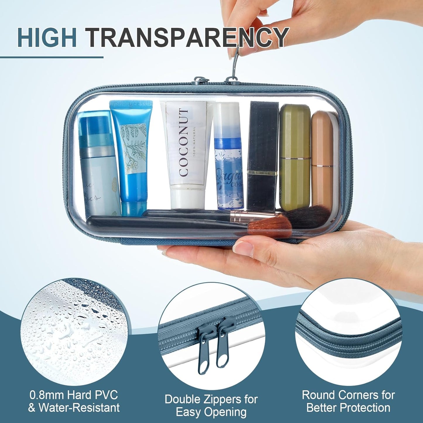 Hoolerry 4 Pcs Hard Clear Zipper Case Makeup Bags Plastic Pencil Pouch Transparent Storage Box Containers for Cosmetics, Snacks, Building Blocks, Puzzles(Morandi,7.5 x 3.9 x 2 in)