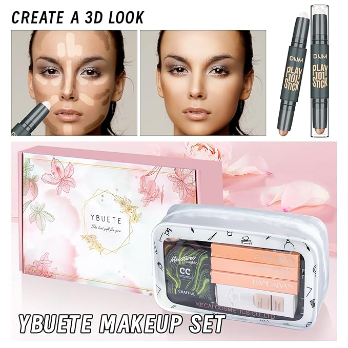Makeup Kit, Makeup Set for Women, Makeup Present for Women Teen Girl, Eyeshadow Foundation CC Cream Face Primer, Makeup Brush Sponge, Lipstick, Eyebrow Soap Pencil Mascara Eyeliner Cosmetic bag
