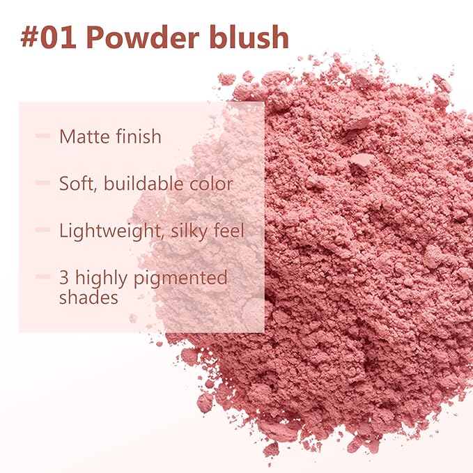 Boobeen Loose Blush Powder Air Cushion Blush, Face Blusher Cheeks Powder, Natural Highly Pigmented Soft Blush Makeup Long Lasting, Matte Finish