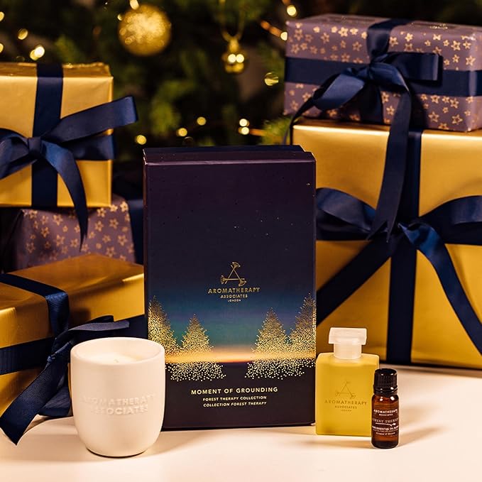 Aromatherapy Associates Moment of Grounding. Luxurious Holiday Gift Set Includes Forest Therapy Bath & Shower Gel, Pure Essential Oil Blend, and Candle (1 count)