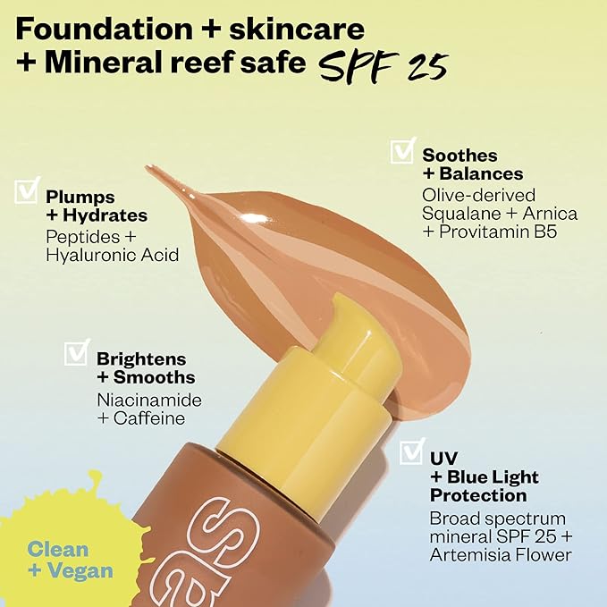 Kosas Revealer Skin-Improving Foundation with SPF 25 Protection - Hydrate, Brighten, Soothe, Plump, Protect Skin - Smoothing Texture, Natural Finish and Clean Formula - Rich Deep Neutral Olive 430