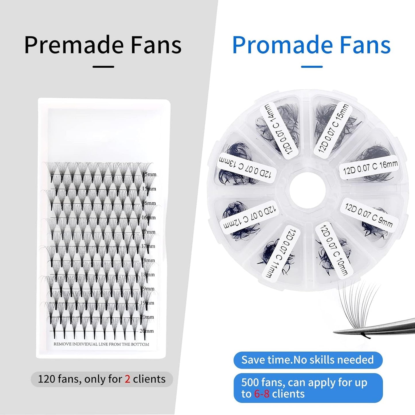 Pre-made Fans for Eyelash Extension 500+6D C Curl Handmade Loose Volume Lashes9-16mm