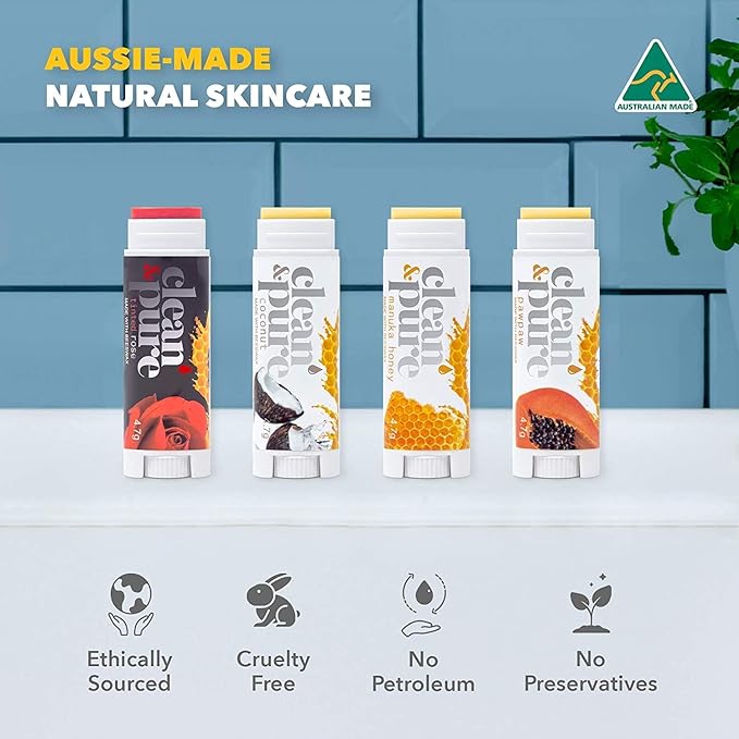 Lip Balm 4-Pack (Tinted Rose) | Lip Care Set With 100% All Natural Beeswax | Vitamin E Oil | Flavored Lip Balm for Dry, Chapped Lips | Made in Australia…