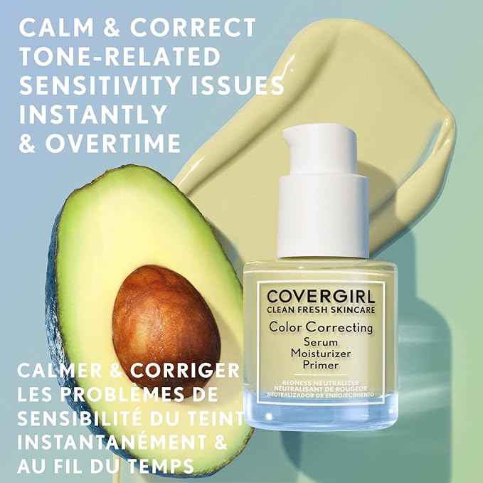 COVERGIRL Clean Fresh Color Correcting Serum + Moisturizer + Primer – Moisturizer, Face Primer, Covergirl Skincare, Vegan Formula – Medium, 30ml (1.0 fl oz)