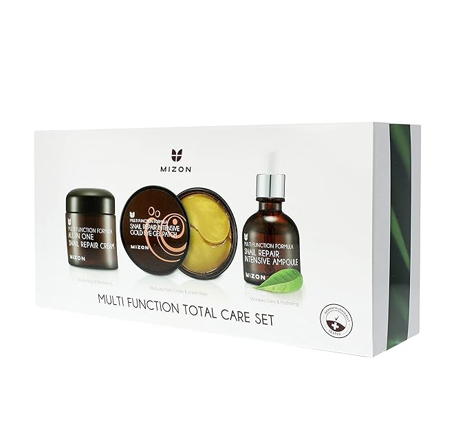 MIZON 24K Gold Snail Skincare Set - Eye Patches, Repair Cream & Ampoule for Sensitive Skin, Anti-Aging & Moisturizing