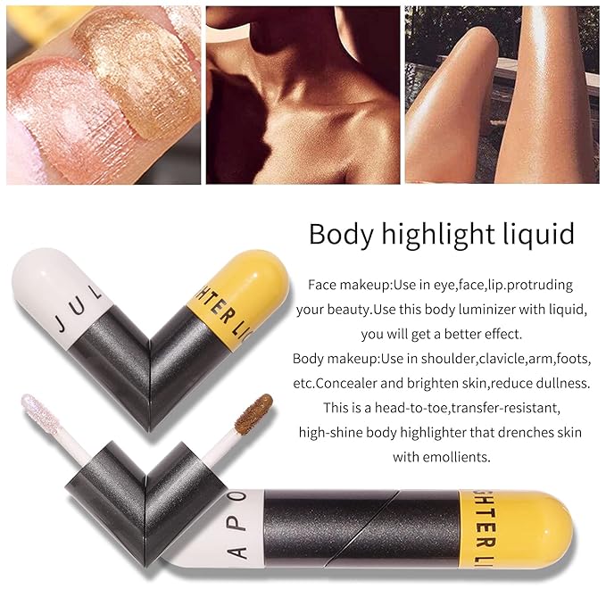 AKARY Liquid Highlighter Makeup for Face Body, Contour Foundation Illuminator Boom Stick, Two-color Highlight Shade Longwear Shimmer Glow Makeup, Valentine's Day gift (04 Champagne Gold + Warm Brown)