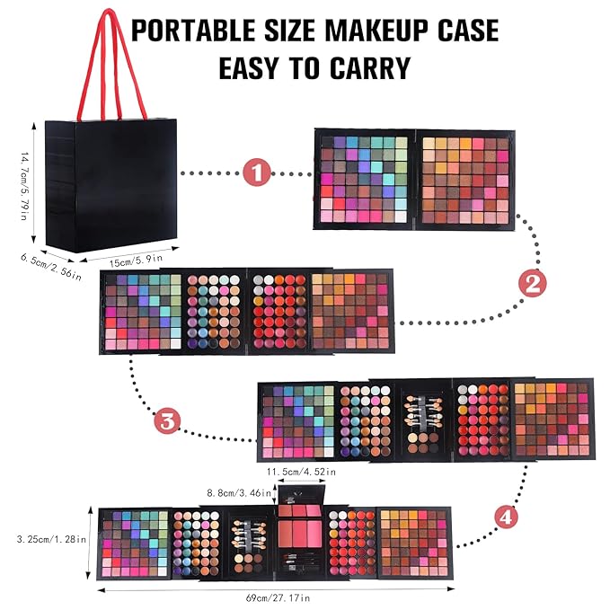 177 Colors Professional Makeup Kit for Women Girls Full Kit Gift Set with Mirror All in One Make up Palette Included Eyeshadow Powder Eye Shadow Gel Lip Gloss Concealer Eyebrow Powder Blush Brushes