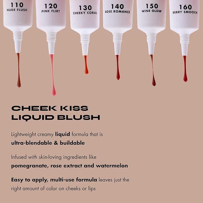 Milani Cheek Kiss Liquid Blush Makeup - Blendable & Buildable Cheek Blush, Lightweight Liquid Blusher and Cheek Color (Cheeky Coral)