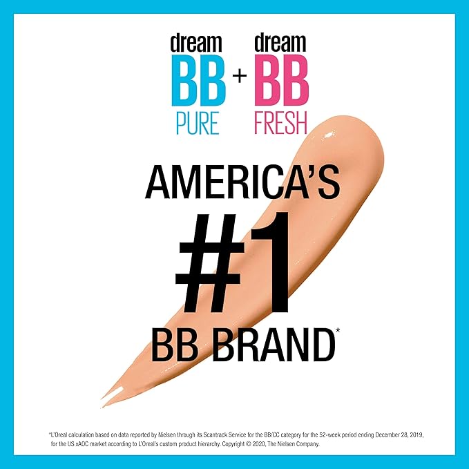 Maybelline Dream Pure Skin Clearing BB Cream, 8-in-1 Skin Perfecting Beauty Balm With 2% Salicylic Acid, Sheer Tint Coverage, Oil-Free, Light, 1 Count