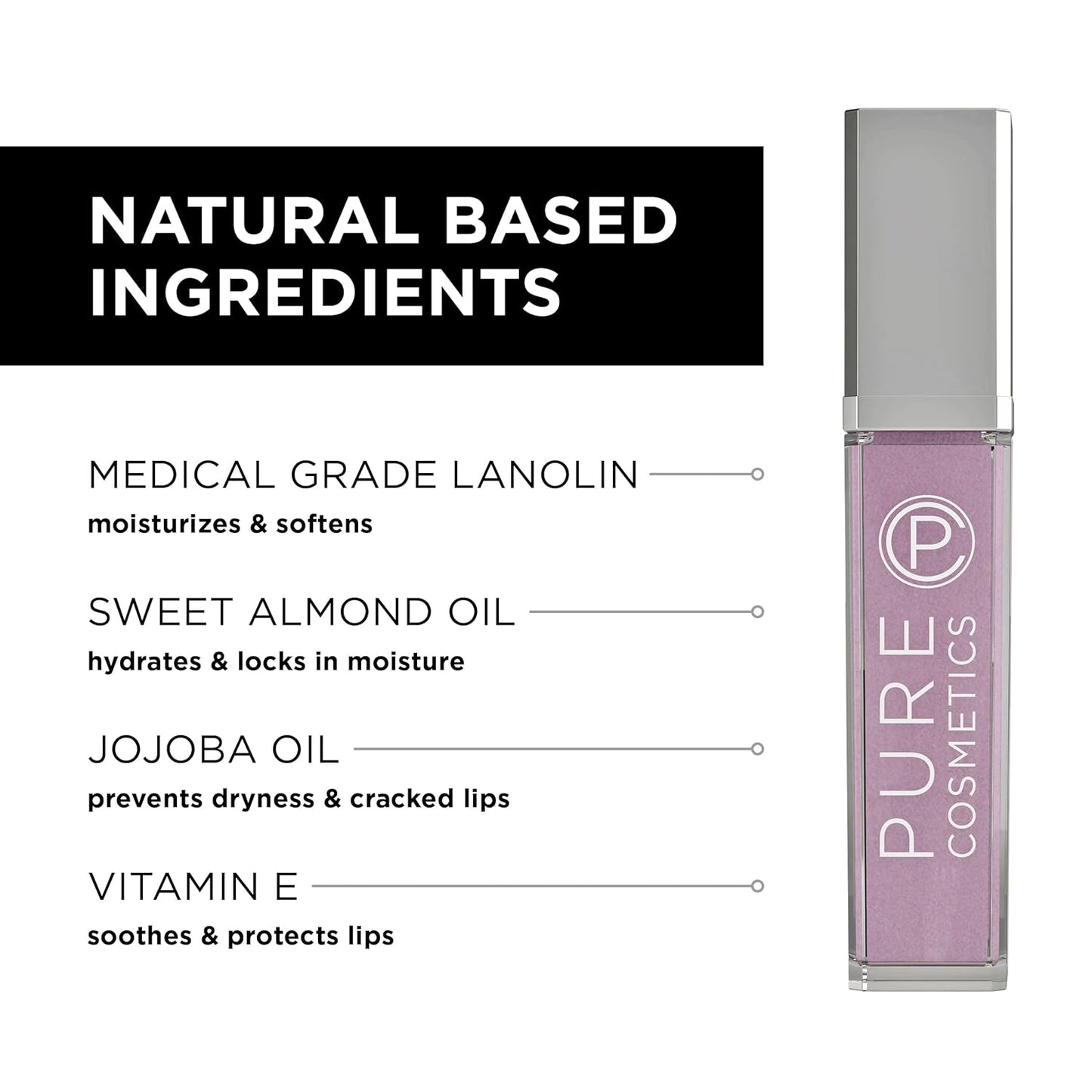 Pure Cosmetics Pure Illumination Lip Gloss - LED-lit Applicator w/Side Mirror - Non-Sticky, Moisturizing & Hydrating Lip Glosses - Soothes & Protects Dry Chapped Lips (On Pointe)