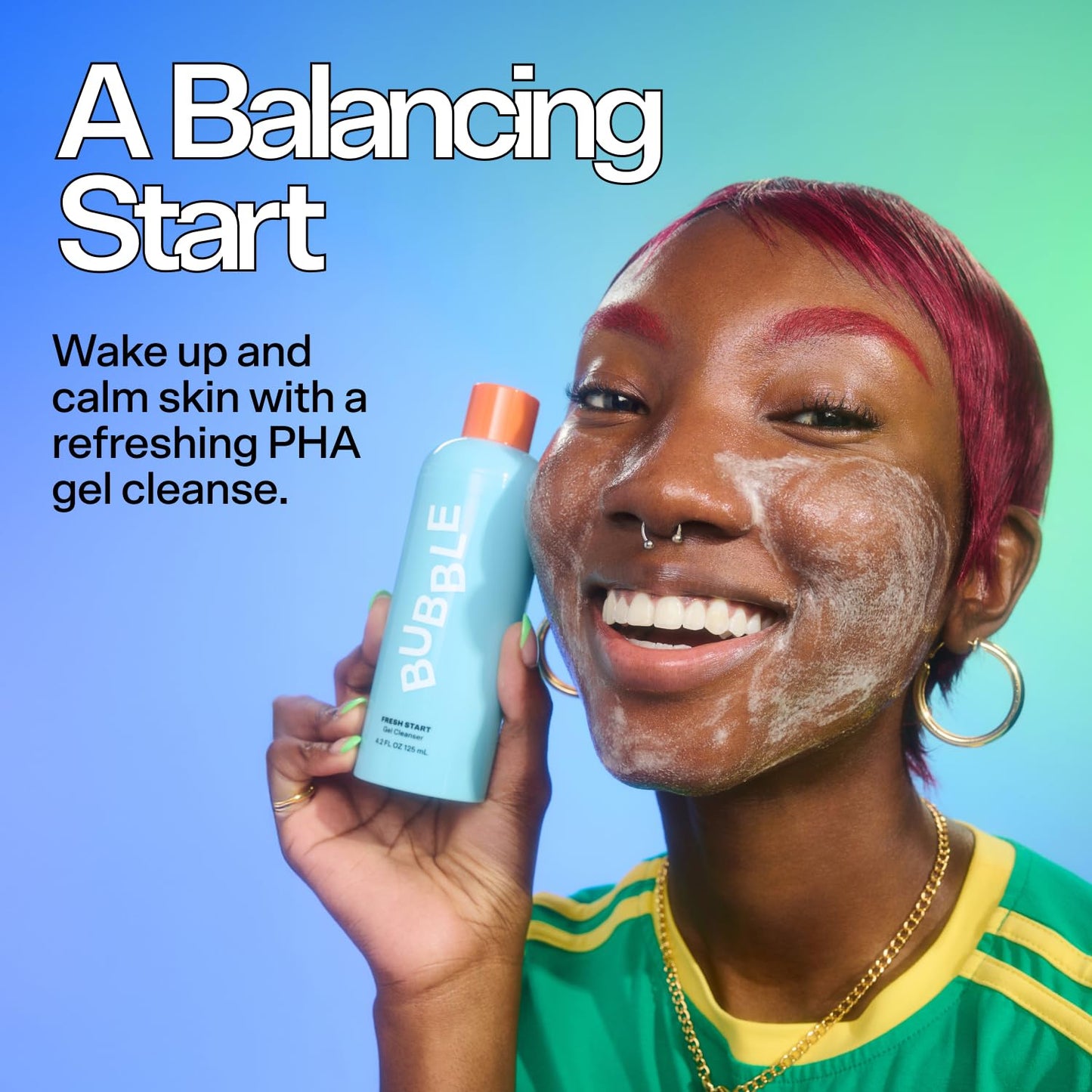 Bubble Skincare Fresh Start Gel Face Wash - Gentle PHA Exfoliating Facial Cleanser to Reduce Oil + De-Clog Pores - Daily Face Cleanser with Aloe Vera to Soothe Sensitive Skin - Vegan Skin Care (125ml)