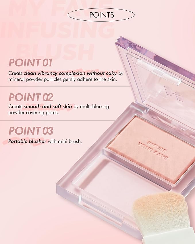 HOLIKA HOLIKA Infusing Blush with Brush - Lightweight, Smooth, Blendable Cheek Blusher, Sebum-Control, Natural Pore Coverage, Built-In Brush, Long-Lasting Pigment for Romantic Mood (03 SOAPY)