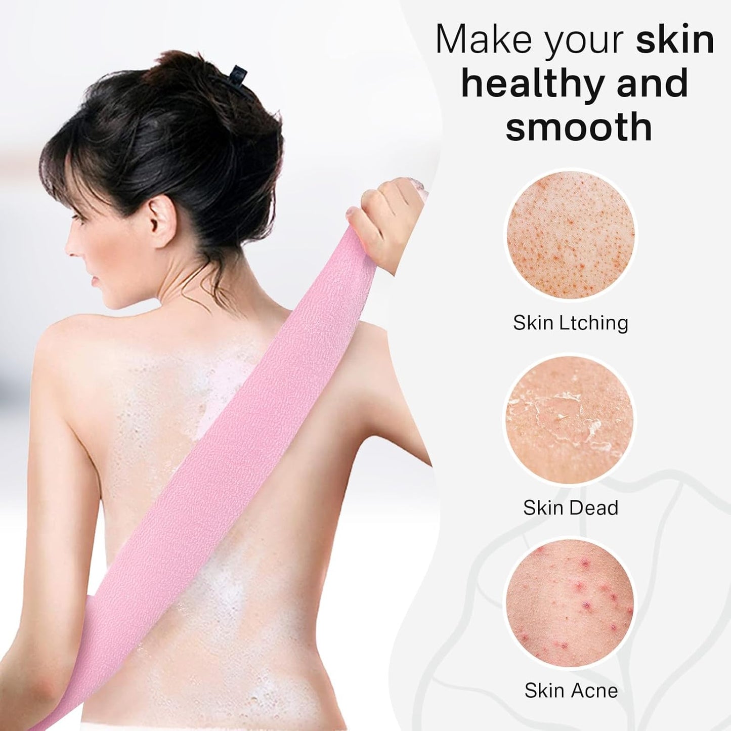 Yiclick Exfoliating Washcloth Towel [3 Pack], Japanese Exfoliating Bath Wash Cloth for Body Exfoliation, Korean Back Scrubber Washer for Shower, African Net Sponge Brush Loofah Exfoliator (Pink)