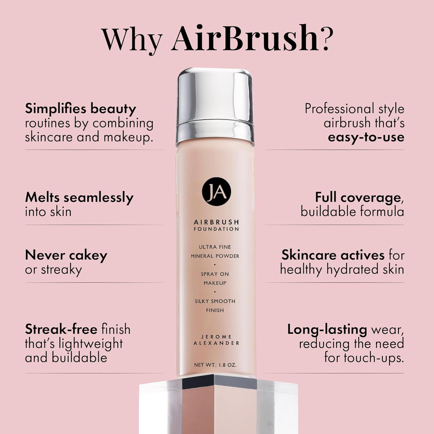 MagicMinerals AirBrush Foundation by Jerome Alexander – 2pc Set with Airbrush Foundation and Kabuki Brush - Spray Makeup with Anti-aging Ingredients for Smooth Radiant Skin - Light Medium