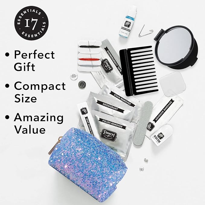 Pinch Provisions Blue Periwinkle Minimergency Kit, includes 17 Travel-Sized Cosmetic Essentials, Convenient for Purses, Emergency Beauty Accessories, Gifts for Holiday’s & Birthday’s