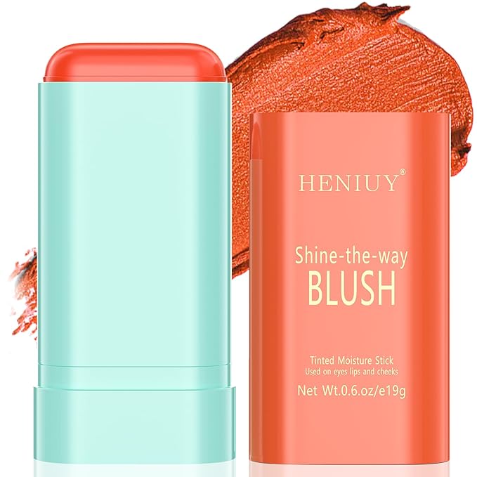 Orange Blush, Multi-Use Blush Stick, Cream Blush for Cheeks, Long Lasting and Waterproof, Natural-Looking Stick Blush for All Skin, Makeup Blush, Coral Orange