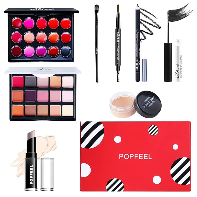 All in One Makeup Kit,Christmas Makeup Kit,Full Starter Cosmetics Set with Eyeshadow Lipstick Palette Mascara Eyebrow Pencil Eyeliner Concealer,Gift Set for Women, Girls & Teens
